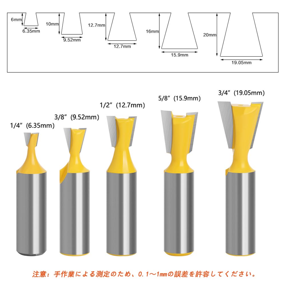 未使用品★中京刃物　底切三面ルーター　35×16×20 Amazon | KIMLONTON アリ錐·アリ溝ビット 5本組 12.7mm軸径 YG6X